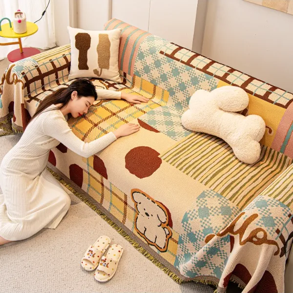 虹原风尚雪尼尔沙发盖巾四季通用2025新款卡通防猫抓高级感沙发巾