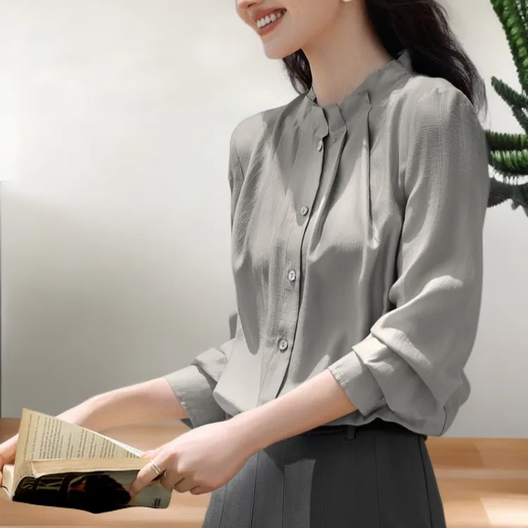 气质打底衬衣法式柔光时尚女士显瘦衬衫法式女士独特新款潮牌女装