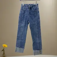 T69 春季长裤秋季女中腰牛仔裤洋气直筒蓝色韩版