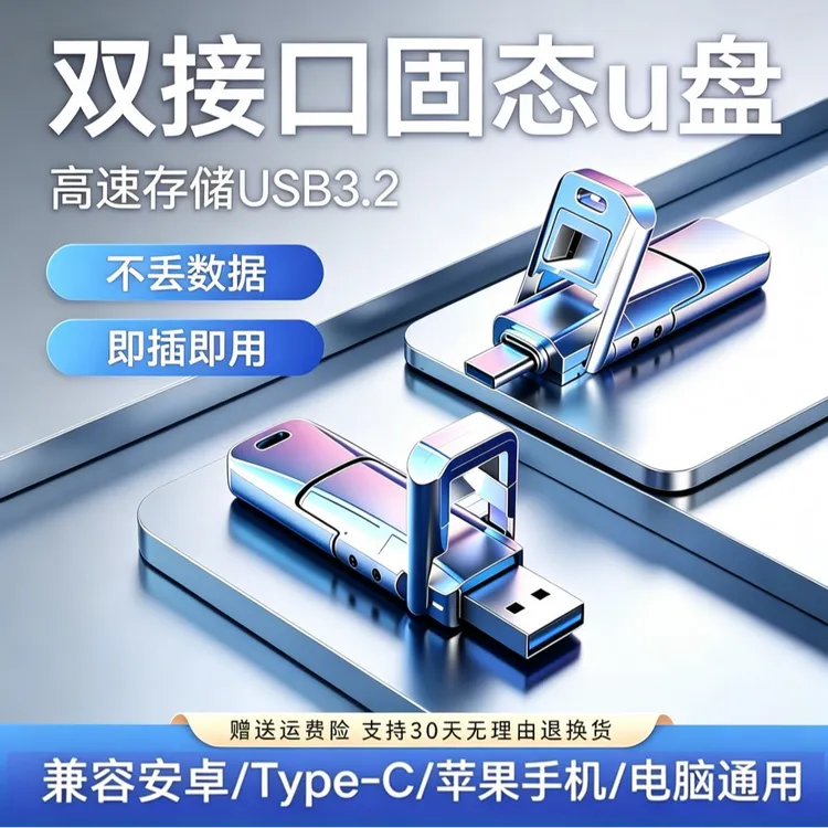 正品固态 u盘双接口Type-c手机电脑两用大容量USB3.2高速传输优盘商品图