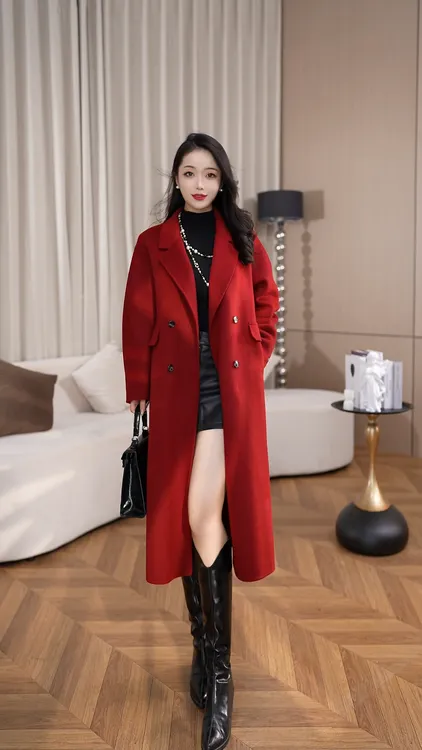 DYG8091 大衣外套女中长款双面羊绒2025秋季新款气质毛呢外套