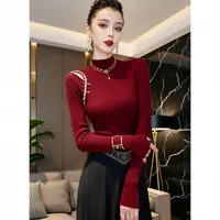 NY#新款气质小性感钉钻缕空针织衫修身显瘦打底女上衣A396H