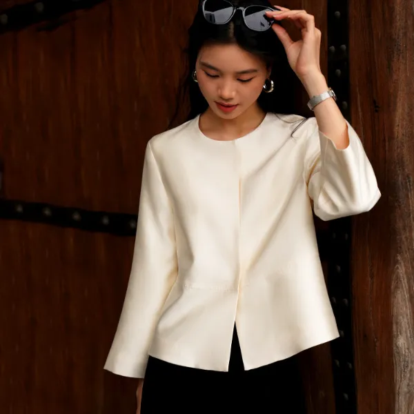 春秋新款小个子气质圆领丝毛双面羊毛西装小众新款小香风外套