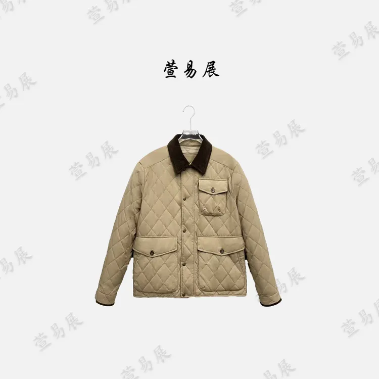 萱易展-经典时尚翻领格纹显瘦气质棉服外套YN-110803