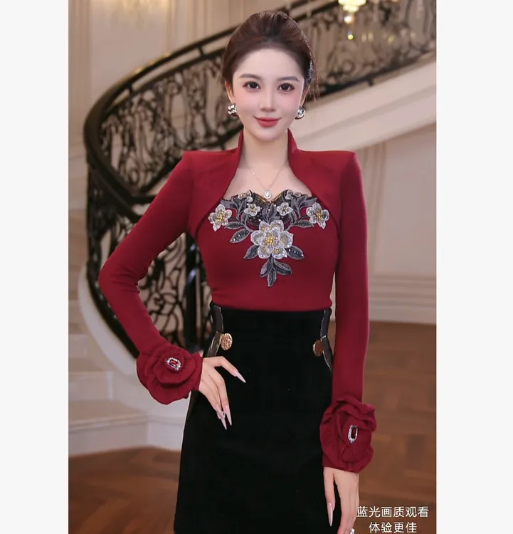 【芙娜妮】加绒加厚2025秋冬显瘦保暖百搭女装针织打底衫F2531031A
