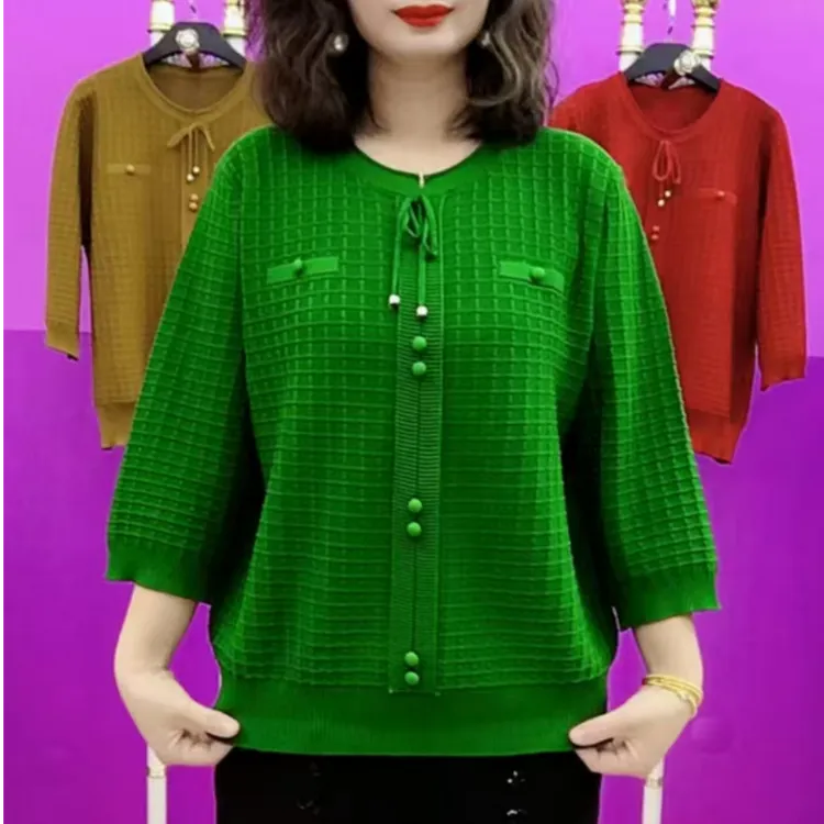 2025春秋新款时尚纯色百搭七分袖小衫气质简约休闲显瘦宽松上衣女