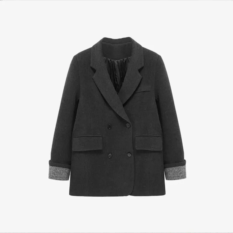 灰色毛呢西装加棉外套女秋冬2025新款时尚气质女神范宽松休闲西服