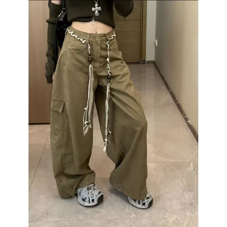 小众裤子宽松阔腿裤显瘦美式长裤高腰直筒复古秋季工装裤牛仔裤