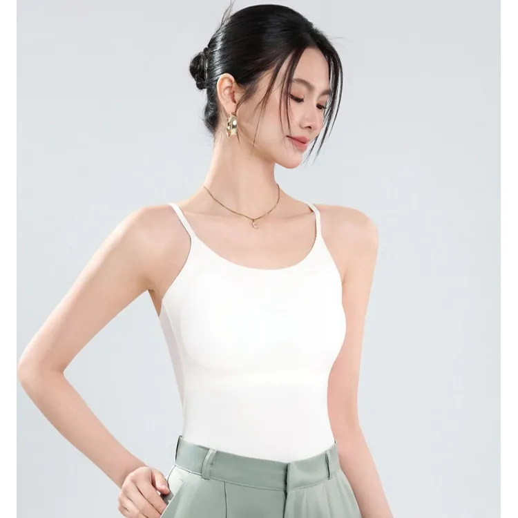 简约百搭纯色夏季女打底外穿美背带胸垫固定杯