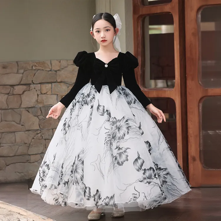 女童礼服赫本风轻奢小众高端公主裙儿童主持人钢琴演奏演出服黑色