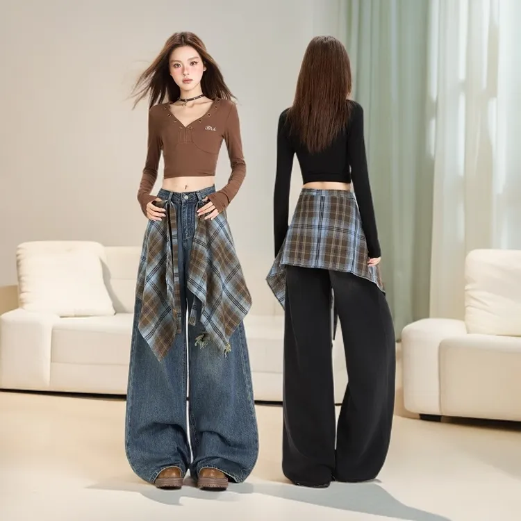 拉夏贝尔设计感可拆卸格子屁帘女秋季2025新款复古时尚裙帘下摆