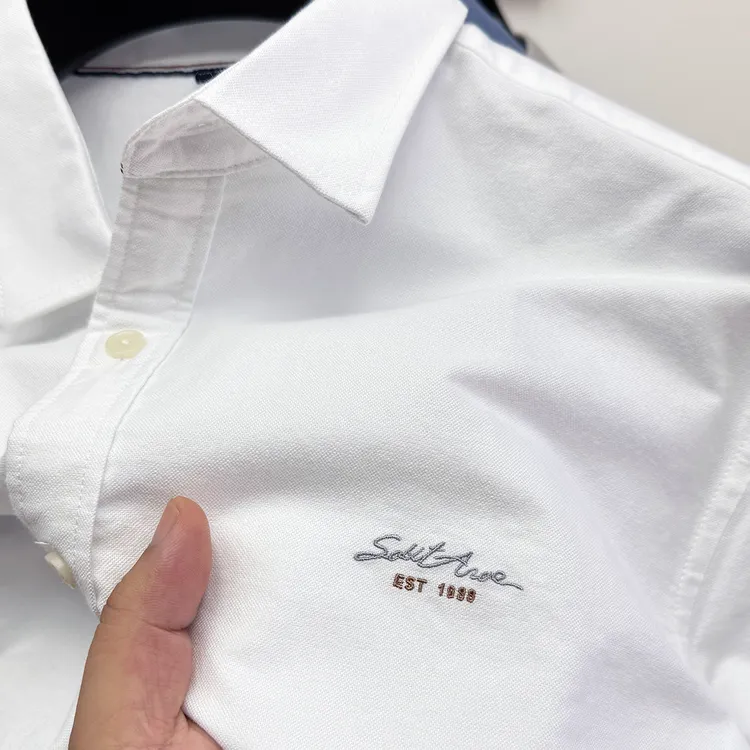 Zero Degree North高端纯棉牛津纺长袖衬衫男士春秋刺绣休闲衬衣