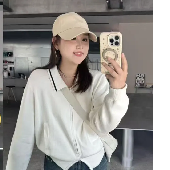 晶咕佳佳【私服专线】翻领明线设计感长袖毛针织开衫时尚休闲百搭