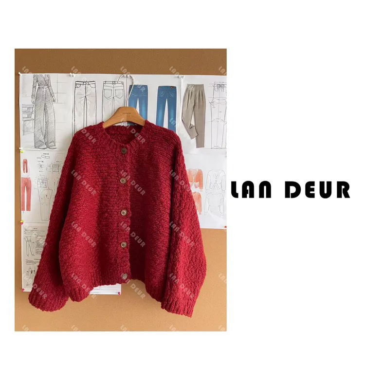 JIUJIU【圆莓甜卷】绵羊毛宽松复古极简慵懒风设计感秋冬针织衫女