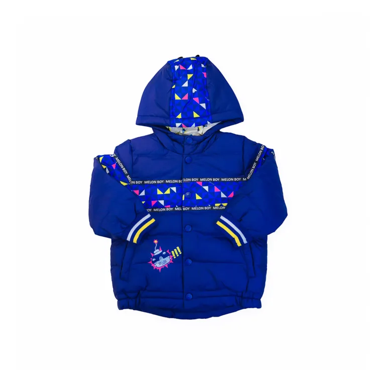 蓝色棉袄长款男童休闲棉服保暖加绒加厚款