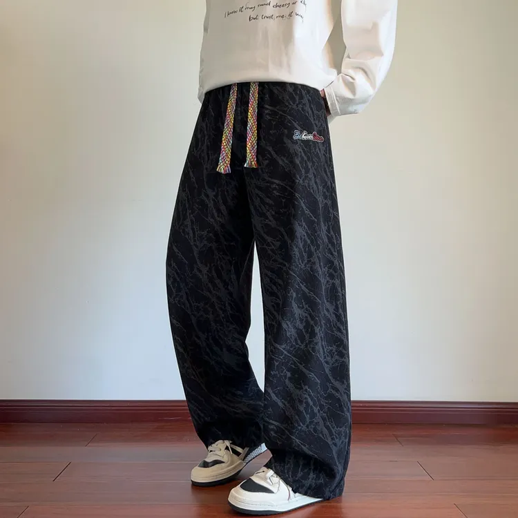 扎染高街裤子男夏季薄款百搭直筒宽松潮流阔腿长裤慵懒风运动卫裤