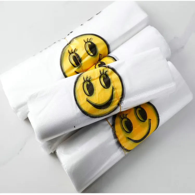 30*46笑脸手提食品背心塑料袋商用超市摆摊水果店打包袋厂家直销