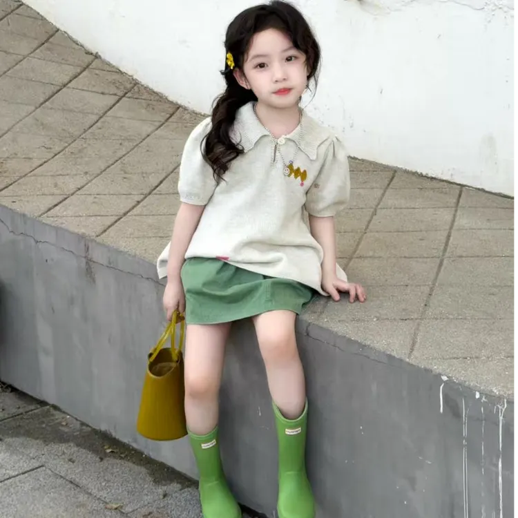 《现货》壹妈韩版女童可爱泡泡袖裙针织衫时尚儿童春夏洋气上衣半裙