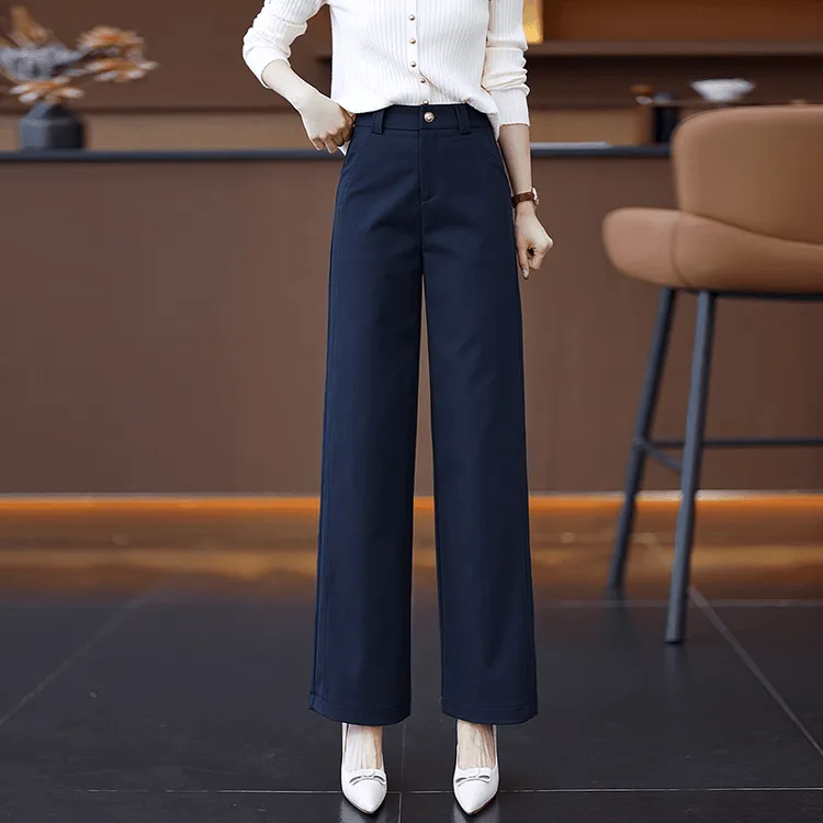 天丝棉窄版西装直筒裤女2025年秋季新款高腰宽松垂感休闲阔腿裤子