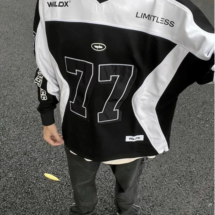 美式hiphop机车服卫衣男女春季球衣风痞帅冰球服潮牌重磅套头外套