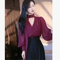 刘欣服饰 2025新款早秋装V领显瘦气质网红洋气长袖法式上衣9517