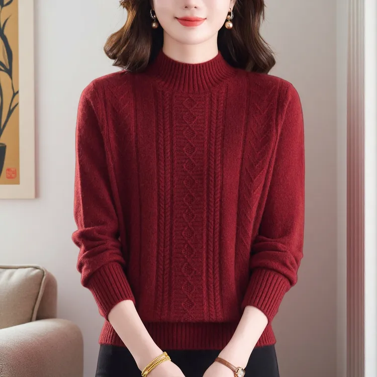 女士针织毛衣2025秋冬季新款中年妈妈半高领纯100羊绒衫宽松上衣