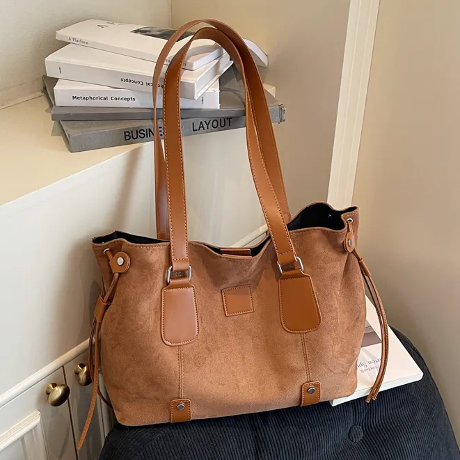 复古麂皮绒大包包 女2025新款潮时尚韩国托特包简约大容量通勤包