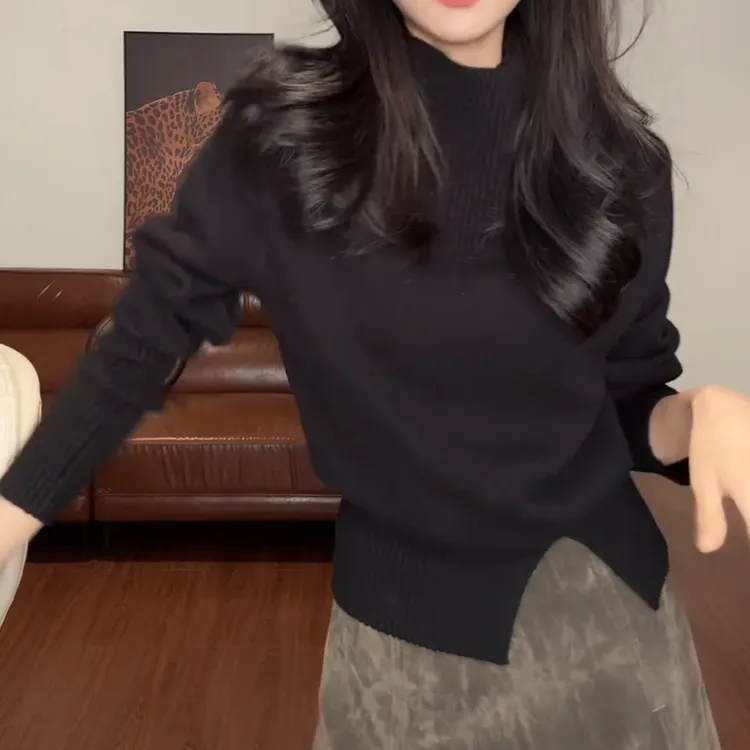 【毛衣】2026新款慵懒设计感宽松半高领针织毛衣女LK2509332