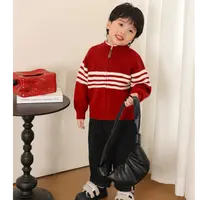 3064春款洋气休闲时尚百搭流行男女童拉链毛衣开衫