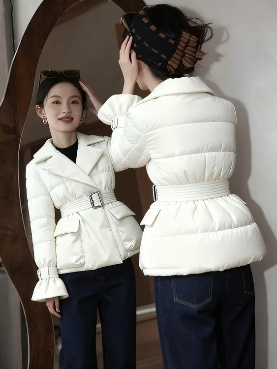 保暖棉服女款2025新款冬超好看轻奢高端气质收腰加厚白色棉衣外套