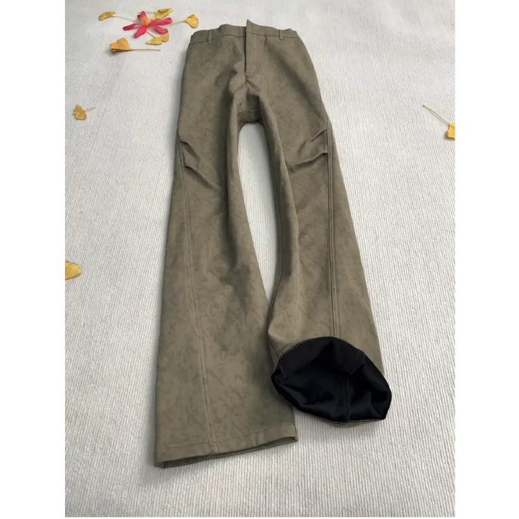 暗纹vintage加绒加厚裤子男秋冬季直筒vibe风褶皱扎染斜切迷彩裤