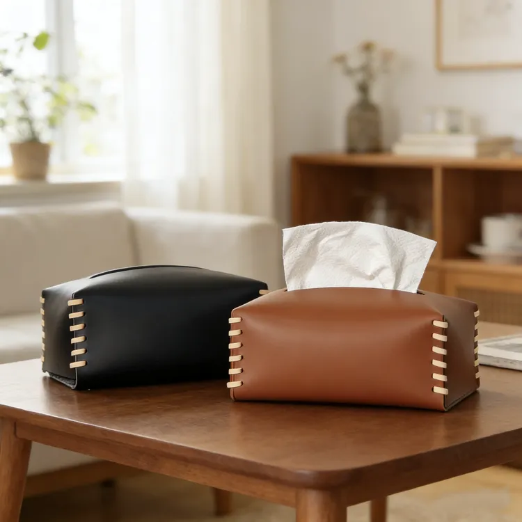 北欧创意家用皮革纸巾盒手工编织轻奢ins抽纸盒高级感桌面餐巾盒