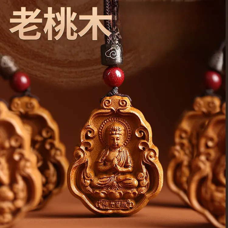非金属木质吊坠 桃木手工挂件十二生肖雕刻编织男女情侣吊坠挂坠