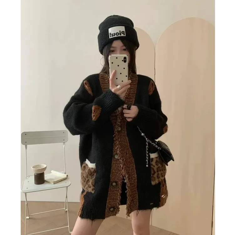 【浠儿姐姐】设计感破洞拼接重工毛衣外套女慵懒高级感针织开衫外套