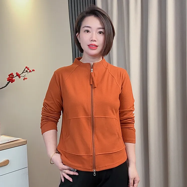 双面绒简约设计修身立领拉链百搭卫衣外套秋季新款时尚拼接长袖