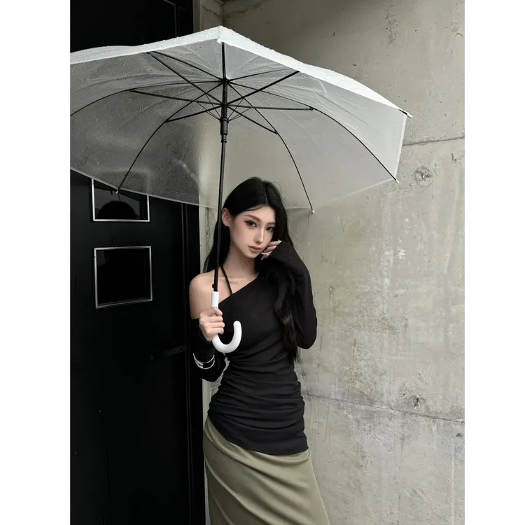 高级感时尚简约长袖T恤早秋慵懒风修身辣妹小众显瘦上衣配半身裙