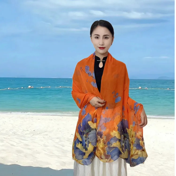 《十里花香》鳄鱼皱沙滩丝巾