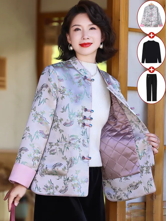 【01-100号按主播报的编号拍】新中式妈妈加棉外套2025年新款国风厚