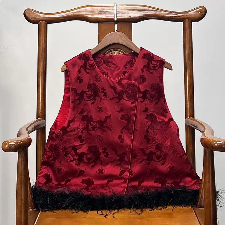 新中式国风羊毛棉马甲女复古盘扣直襟开衫圆领外套女装