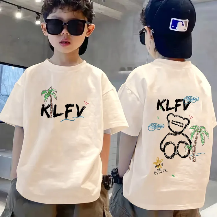 100%纯棉男童短袖t恤中大童夏季韩版印花上衣儿童帅气男孩宽松潮