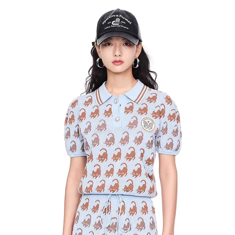 大牌套装猫咪印花松紧带休闲套装女3E3E803