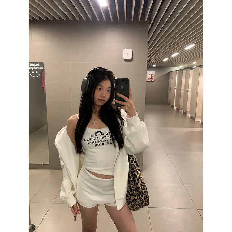 【机场穿搭吊带】夏季白色短款纯欲吊带辣妹性感时尚套装251H0680#