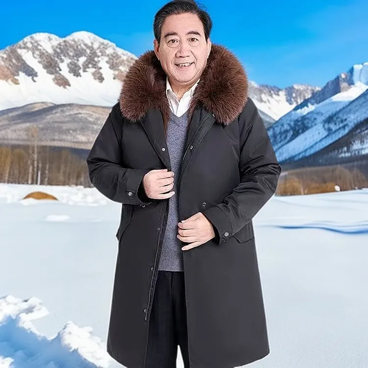 中老年防寒保暖派克服可拆卸环保毛加绒加厚内胆中长款外套大衣