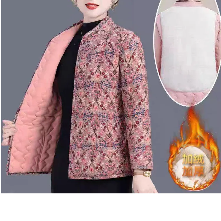 中老年棉衣新款妈妈居家加绒小棉袄碎花保暖外套