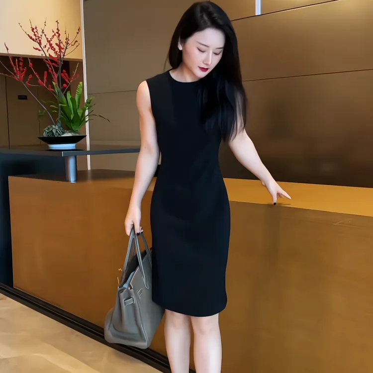 JIA SHI 圆领无袖连衣裙气质显瘦修身百搭轻奢法式收腰包臀-QL027