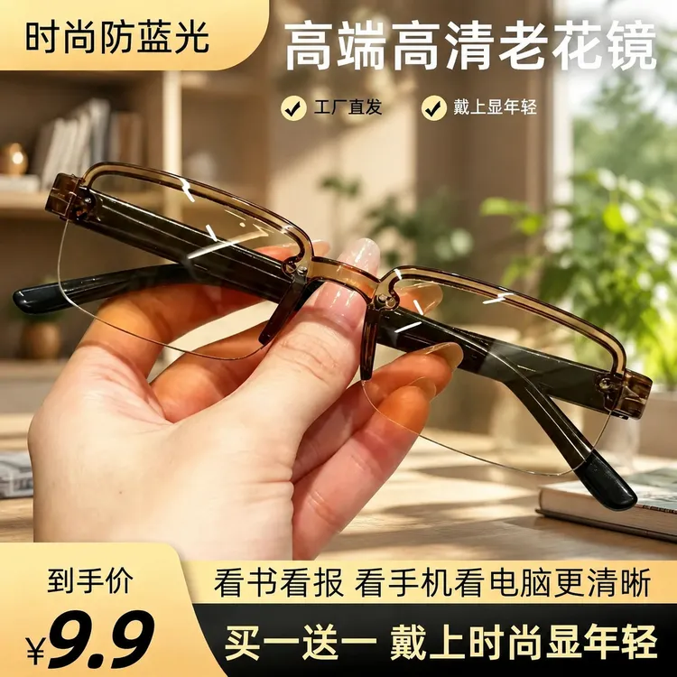 【工厂直销】老花镜防蓝光B抗疲劳中老年无框轻盈高清镜老年眼镜商品图