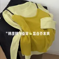 2025新款韩系斜肩长袖针织T恤女秋季新款纯欲小背心叠穿两件套
