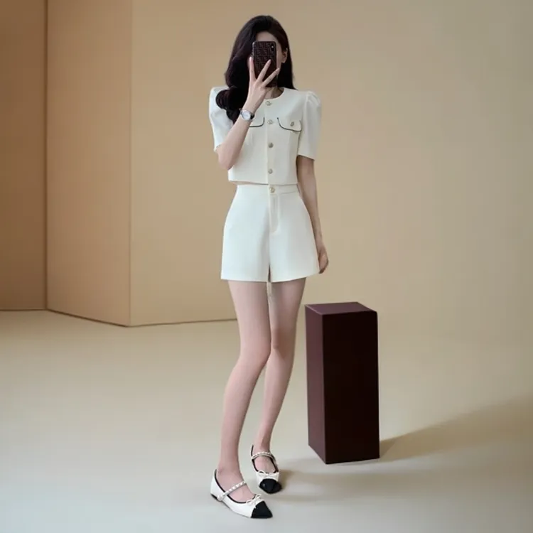 0630新款小个子洋气穿搭时尚套装夏季女气质小香风高级感短裤套装