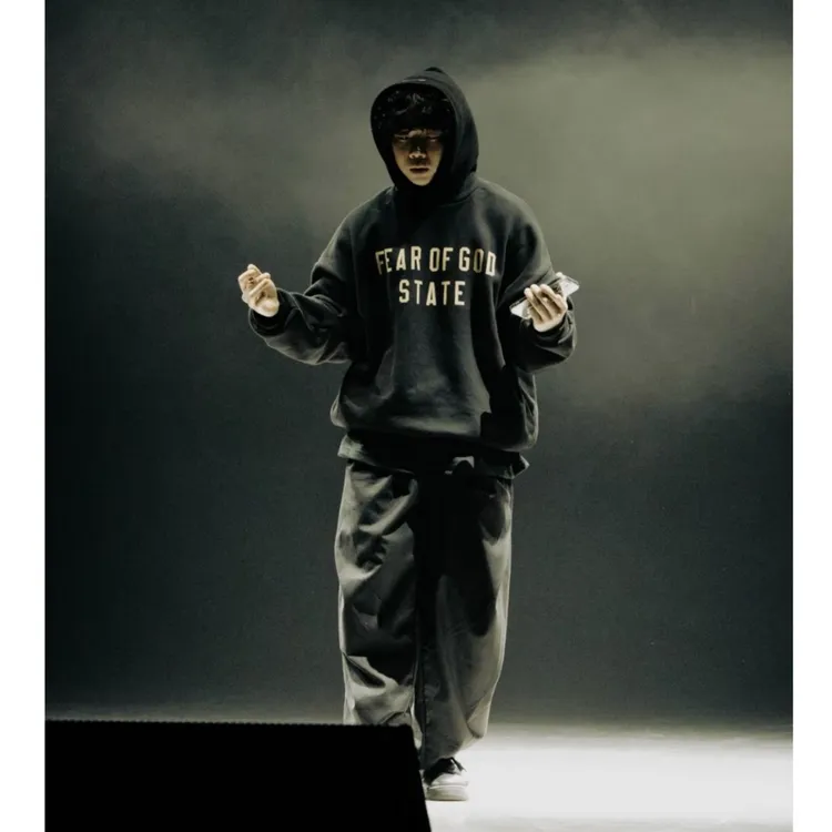 Essentials 字母印花长袖加绒连帽美式重磅卫衣 男士复古连帽卫衣