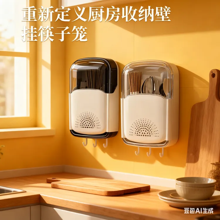 防霉设计筷笼置物架壁挂式免打孔可拆卸厨房餐具收纳盒沥水筒
